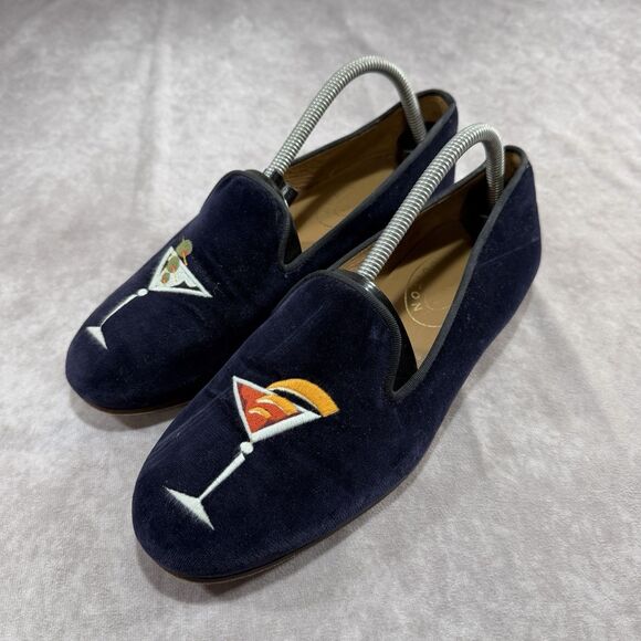 Stubbs & Wootton Blue Velvet Loafers Men’s Martini Glass Shoes Size 9 Leather main image 9